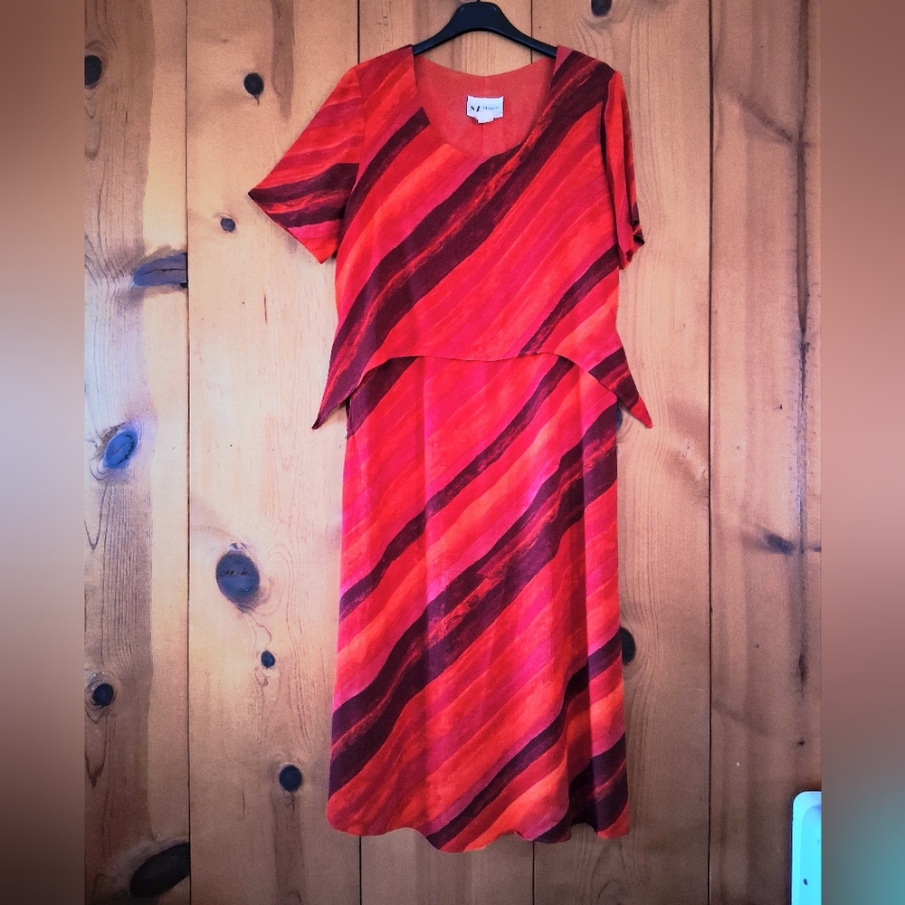 Vintage S.L. Fashions Midi A-Line Dress With Striped Pattern